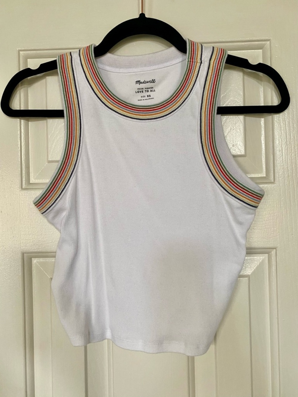 Madewell White Ribbed Tank with Rainbow Trim XS